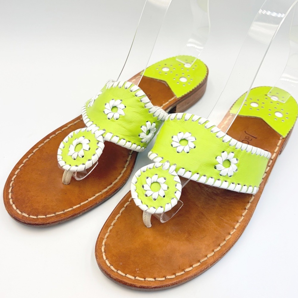 Jack Rogers Navajo Lime Green Flat Sandals Leather Womens 8M USA Coastal Beach